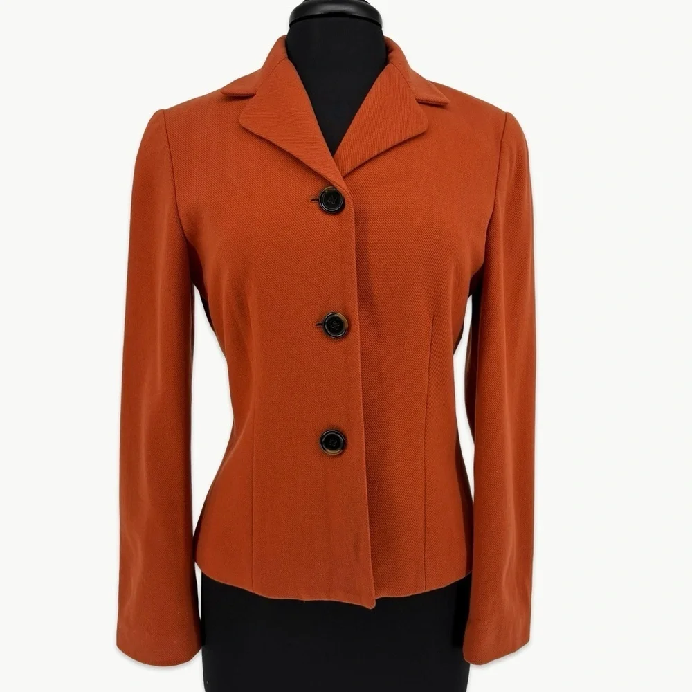 Vintage Ann Taylor Wool Cashmere Blazer Size 6 Burnt Orange 90s Classic - Picture 2 of 13
